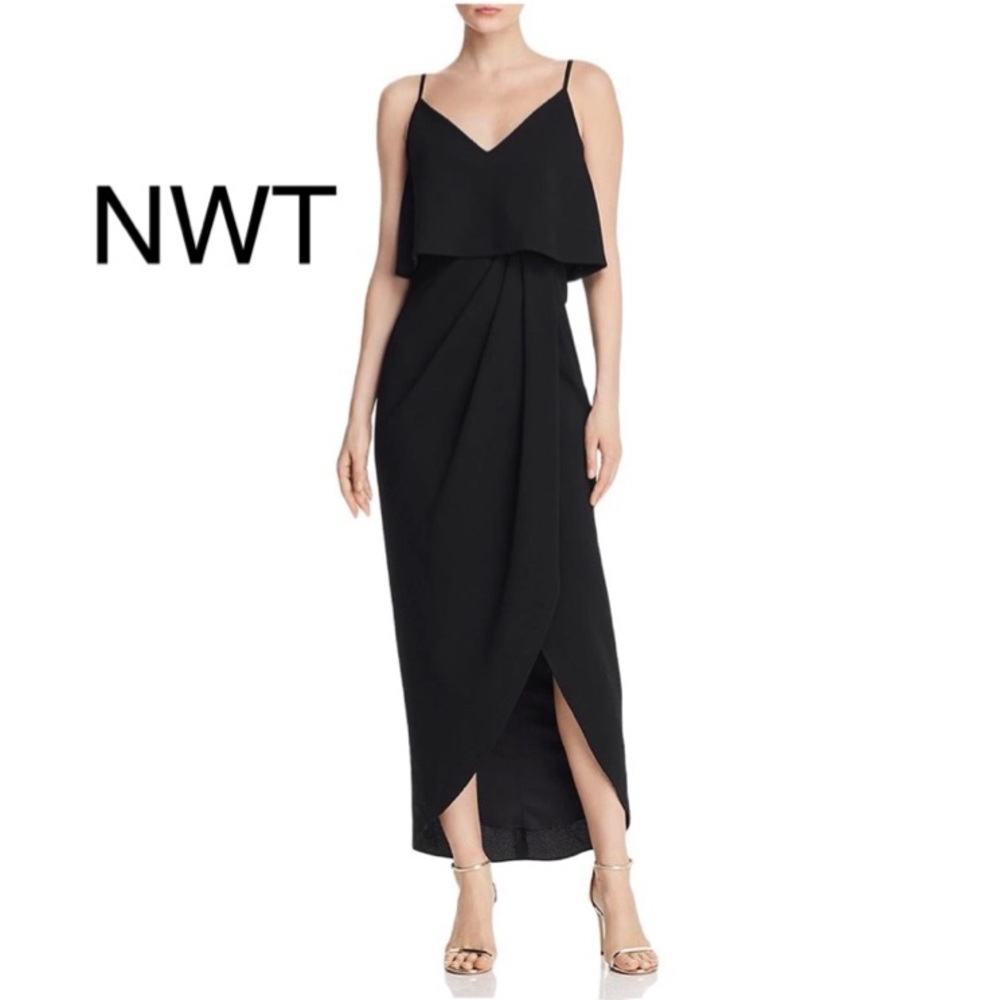 NWT tall Aqua maxi black tulip hem slim long Hollywood evening dress black 0